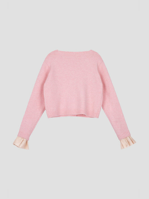 [22FW] Pleated sleeves Detail Cardigan - Pink