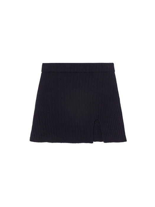 SLIT KNIT MINI SKIRT, BLACK NAVY