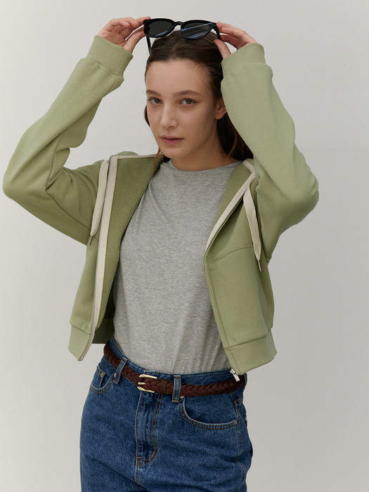 stitch hood zip-up - grass