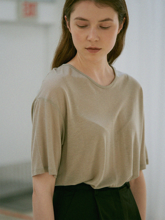 Lena Short Sleeve Wool T-shirt (Khaki Beige)