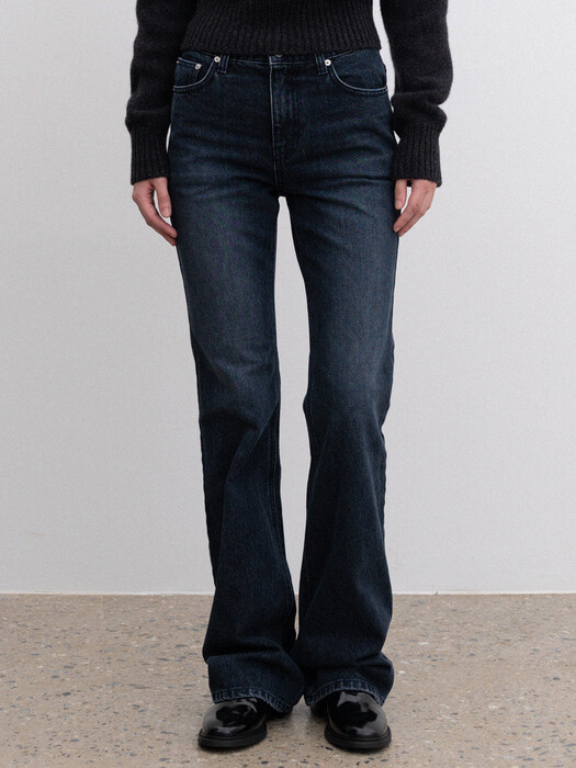 boot-cut washed denim pants (navy)