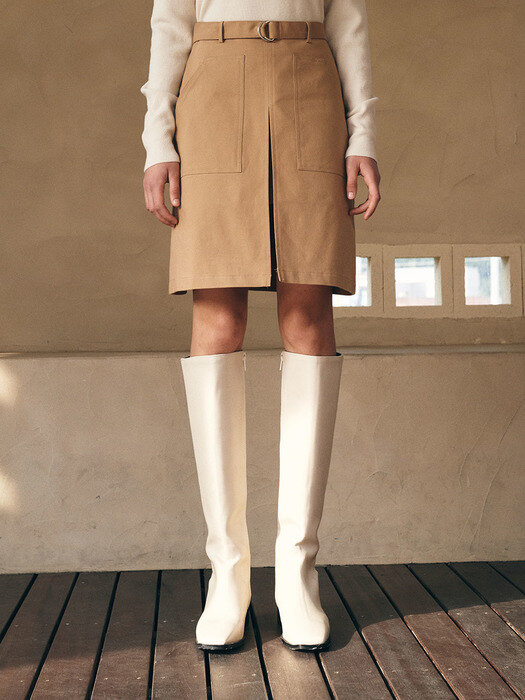 Cotton O ring belt mini skirt - beige