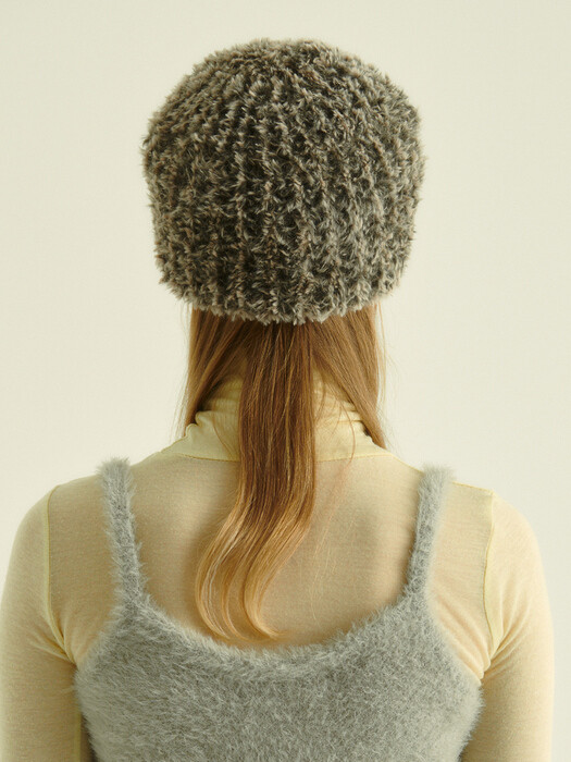 HANDMADE KNIT FUR BERET, MIXEDI BROWN