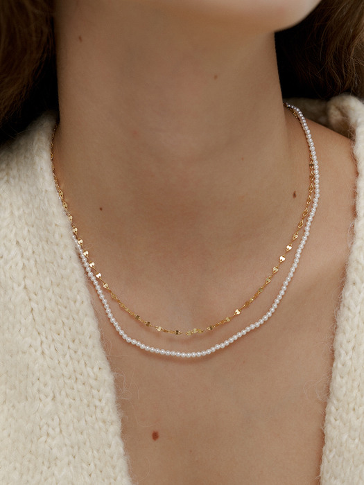 [SET]petit pearl layered necklace (Silver 925)