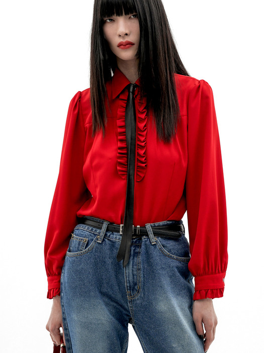 Ruffled-Placket Blouse[Red(WOMAN)]_UTS-FS55