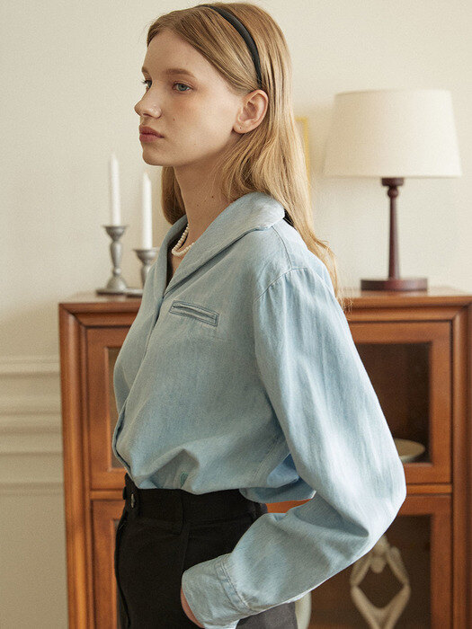 Denim Marine Collar Shirt - Light Blue