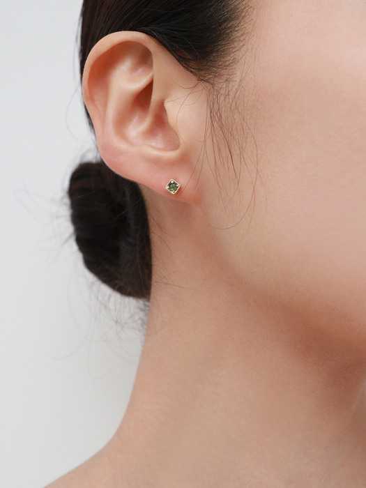 14K gold green rough diamond earring & piercing