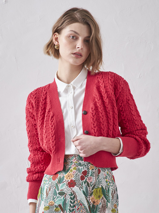 SPRING CABLE CARDIGAN_CARMINE RED