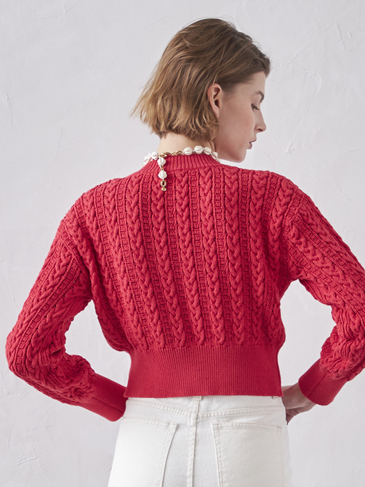 SPRING CABLE CARDIGAN_CARMINE RED