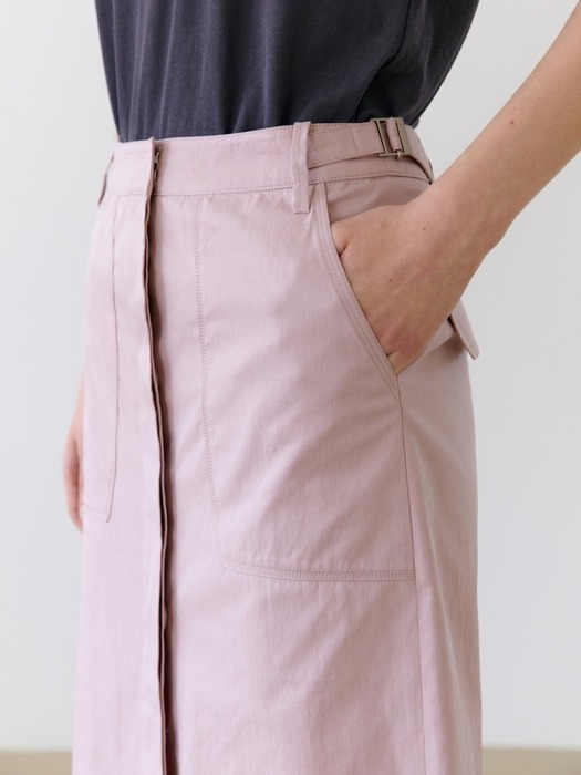 BUTTON DOWN MAXI SKIRT PINK