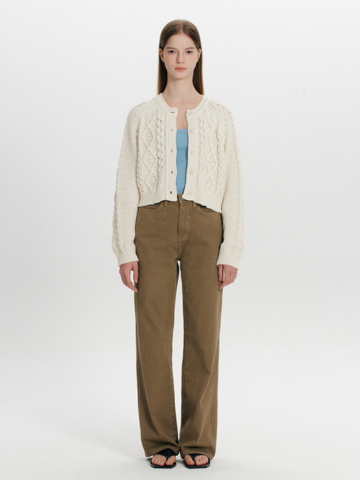 Cable Cropped Cardigan(Ivory)