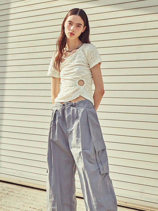 [LINE] Hole Shirring Strap T-shirt (Ivory)