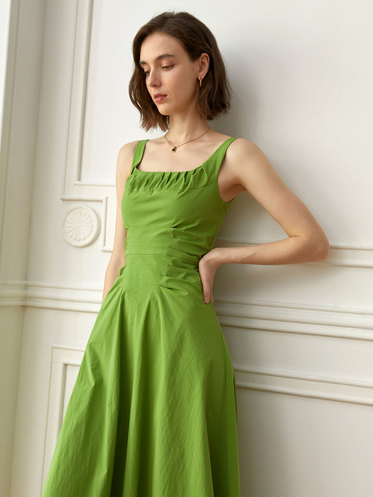 YY_Green tea side shirring dress