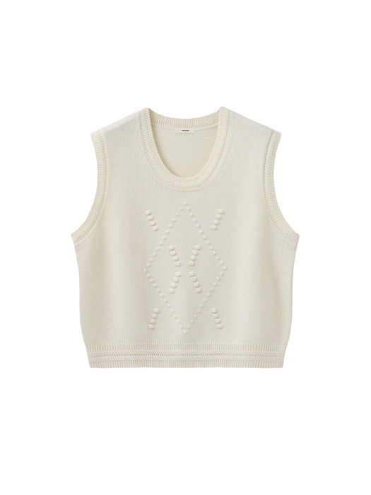 UNISEX, Pompom Argyle Knit Vest / Ivory