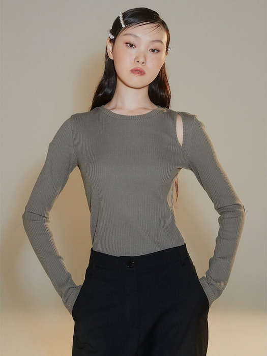 CutOut Ribbed Top  Khaki (KE3840M05H)