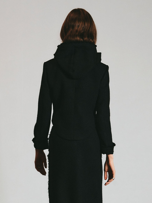 Belleza Tweed Hooded Jacket _Black Solid
