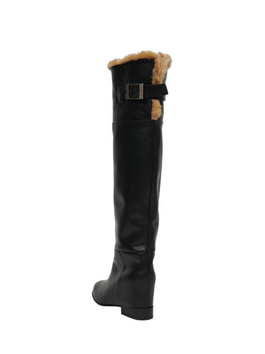  Fur-Lined Thigh High Boots / BLACK