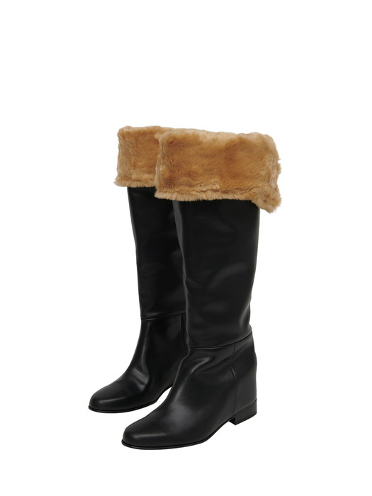  Fur-Lined Thigh High Boots / BLACK
