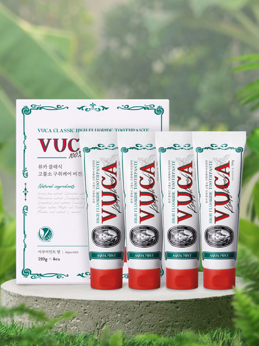 뷰카 클래식 고불소 구취케어 비건치약 아쿠아민트향 210g 4개입 (SIZE UP)