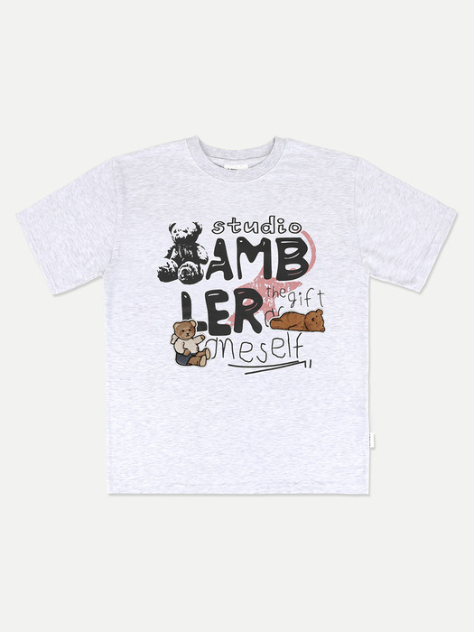 Bear Patch Over fit T-Shirts AS1106 (White-Melange)