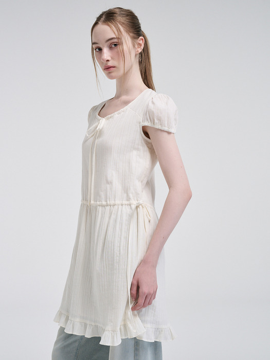 Puff String Mini Dress, Cream