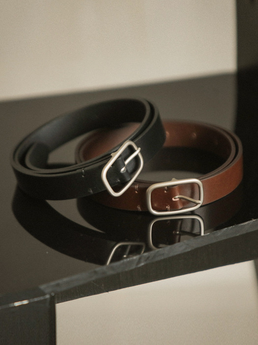 Italian leather modern square buckle belt_Brown