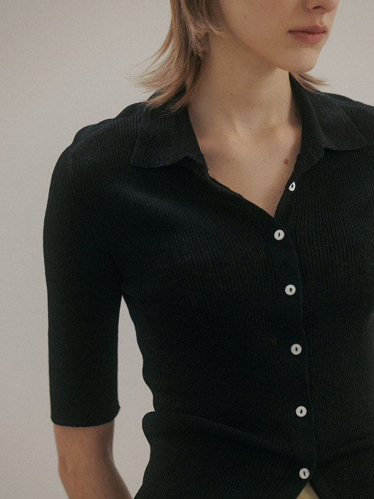 linen button pullover (black)