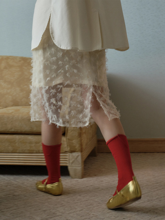 Layered Flower Midi Skirt (Light Gold)