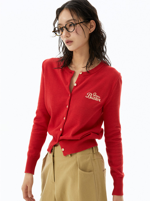 Washable Cotton Cardigan (Red)