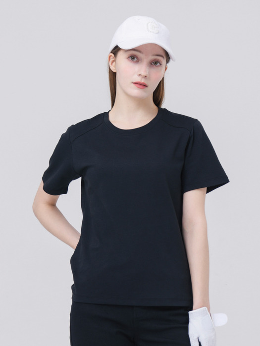 24SS 어깨 절개 등판 로고 포인트 루즈 핏 블랙 반팔 티셔츠