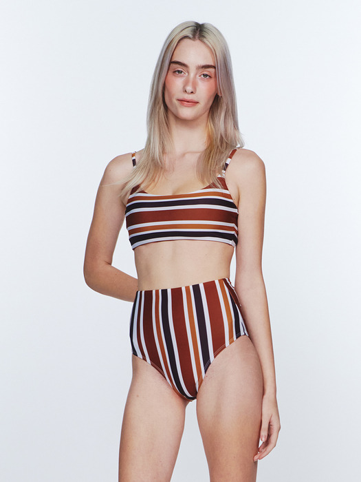 Sunburst Stripe BIKINI Bottom - Earthy Brown