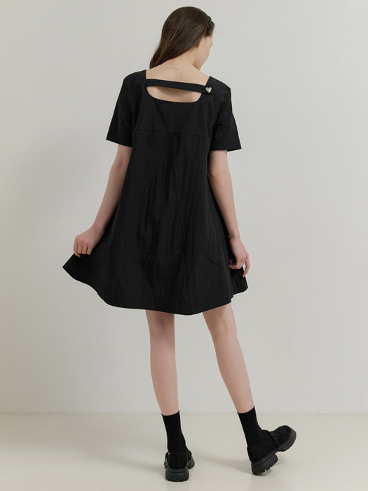 Heart button mini dress (black)