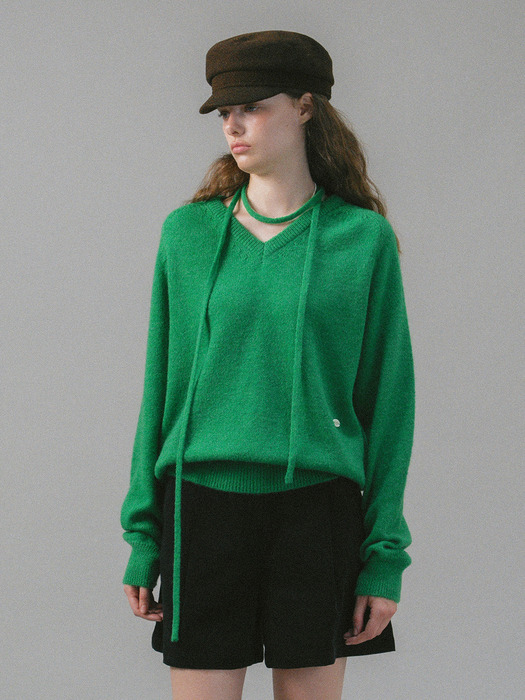 U String Wool V Neck Pullover_Jelly Green