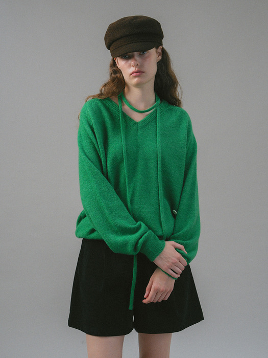 U String Wool V Neck Pullover_Jelly Green