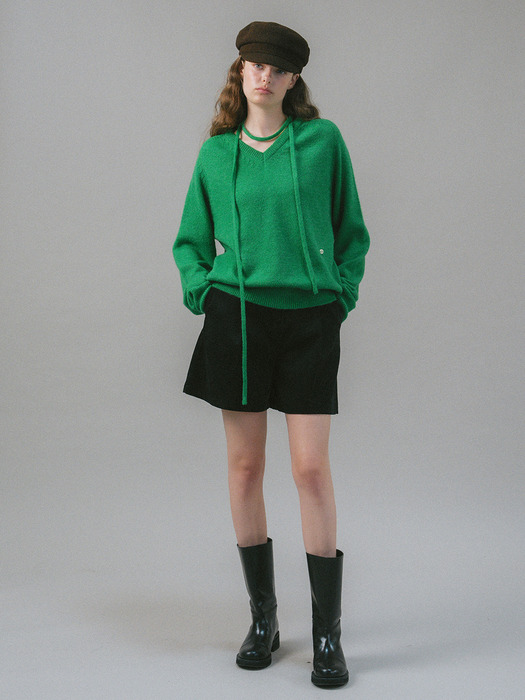 U String Wool V Neck Pullover_Jelly Green