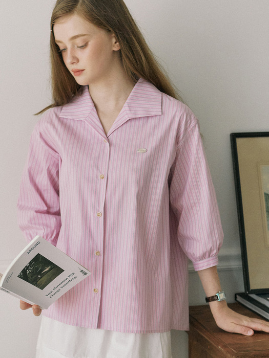 Collar Stripe Cotton Shirt - Pink Stripe