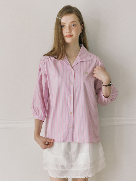 Collar Stripe Cotton Shirt - Pink Stripe