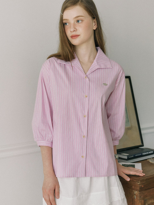 Collar Stripe Cotton Shirt - Pink Stripe