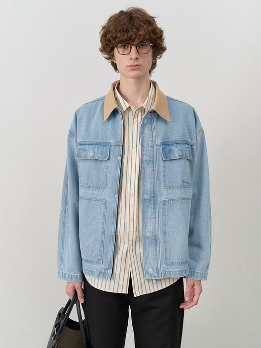 UNISEX VINTAGE WORK DENIM JACKET LIGHT BLUE_M_UDJU4C115B1