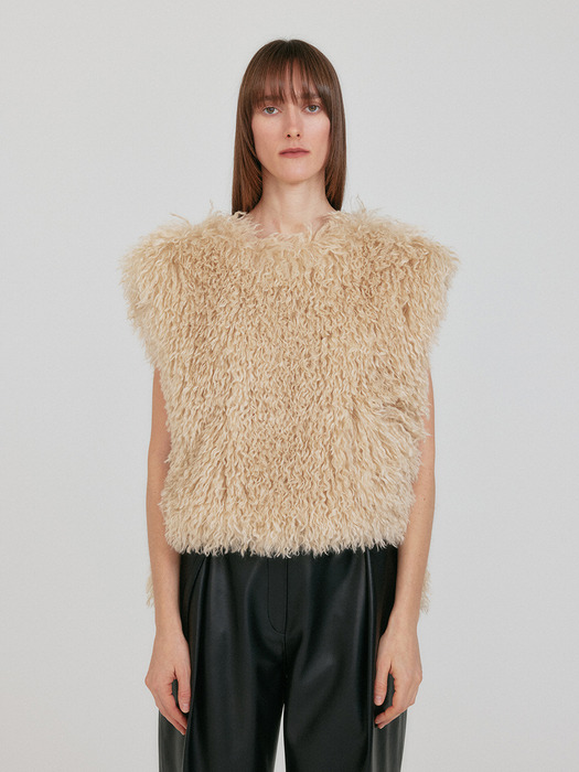 ZINTEE Faux Fur Vest - Light Beige