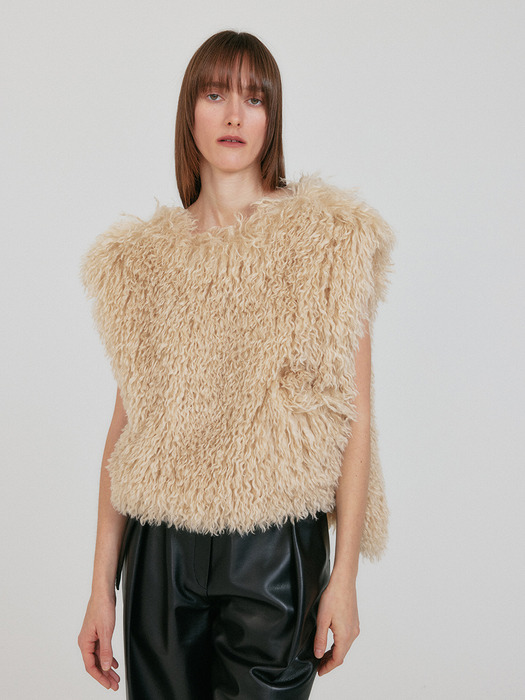 ZINTEE Faux Fur Vest - Light Beige