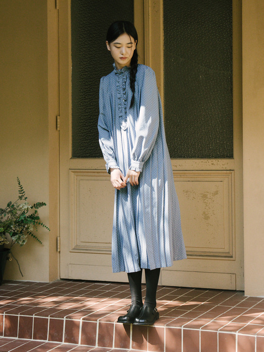 24FW Dots Pleated Dress_BLUE