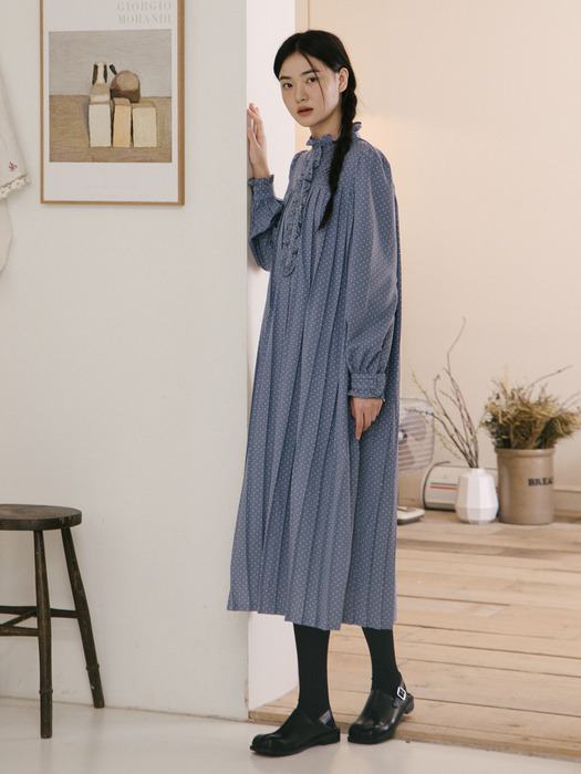 24FW Dots Pleated Dress_BLUE