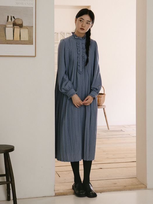 24FW Dots Pleated Dress_BLUE