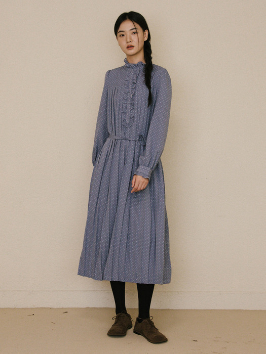 24FW Dots Pleated Dress_BLUE