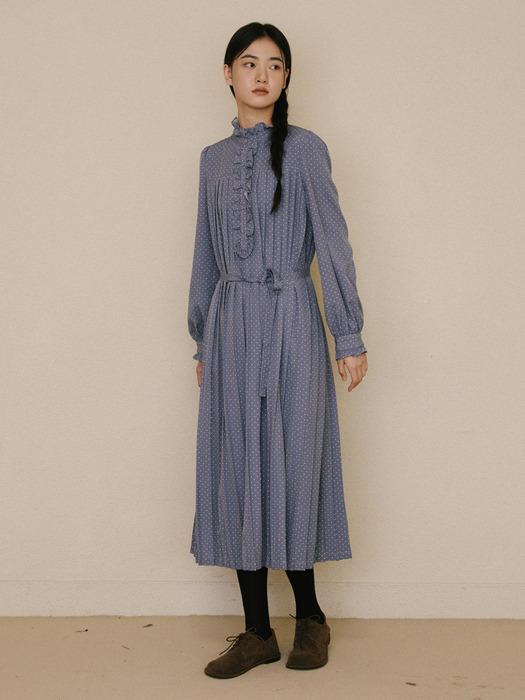 24FW Dots Pleated Dress_BLUE