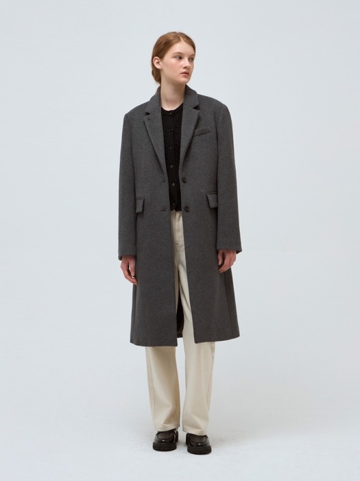 cashmere wool single coat - dark gray