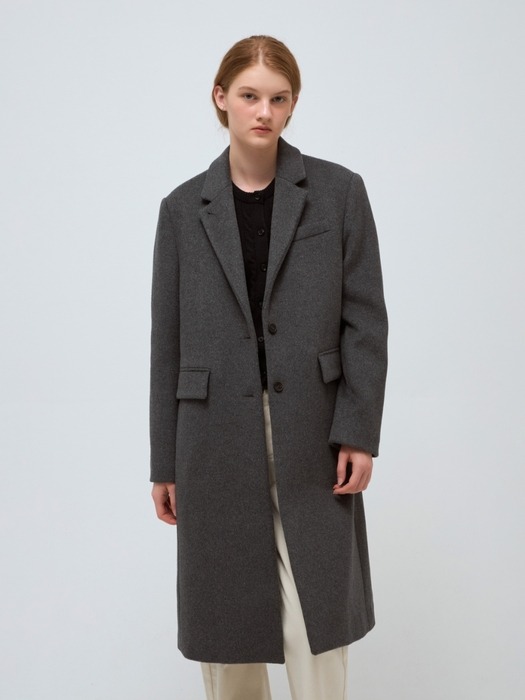 cashmere wool single coat - dark gray