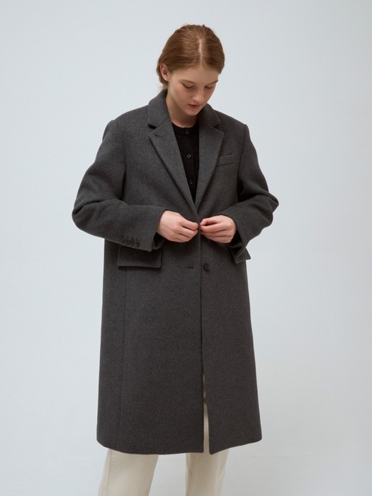 cashmere wool single coat - dark gray