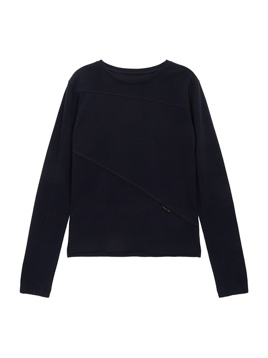 DIAGONAL SLIMFIT LONG SLEEVE TOP IN NAVY